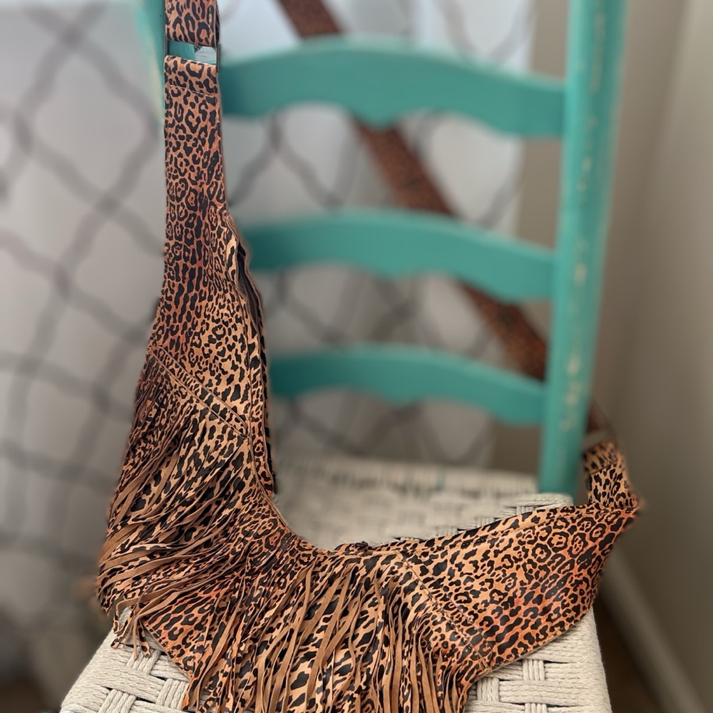 Leopard Print Fringe Crossbody Bag